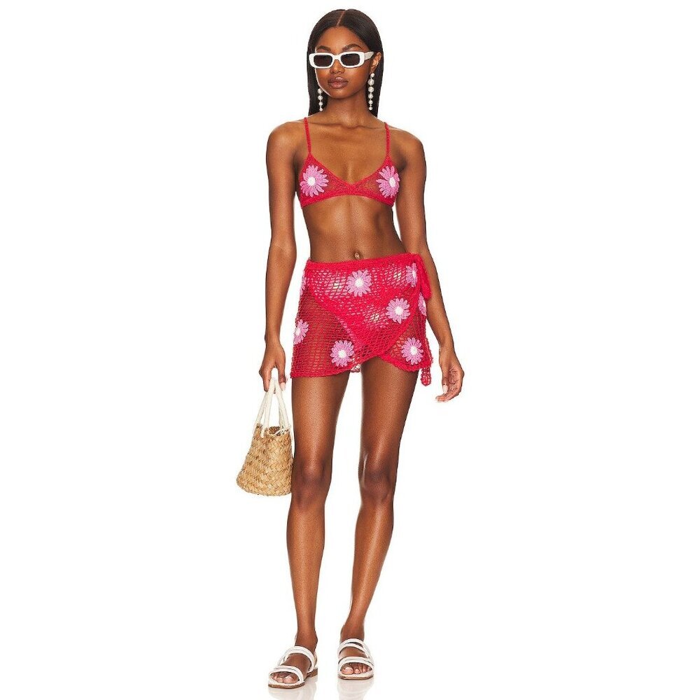 Agua Bendita x REVOLVE Maia Sarong Fuchsia & Red Womens Size M/L - Picture 2 of 10